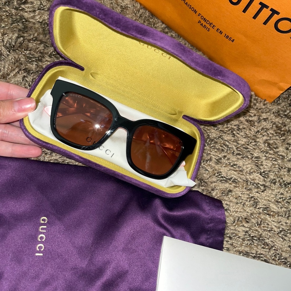 Gucci Ladies' Acetate Sunglasses - Pink & Black/Brown Lens